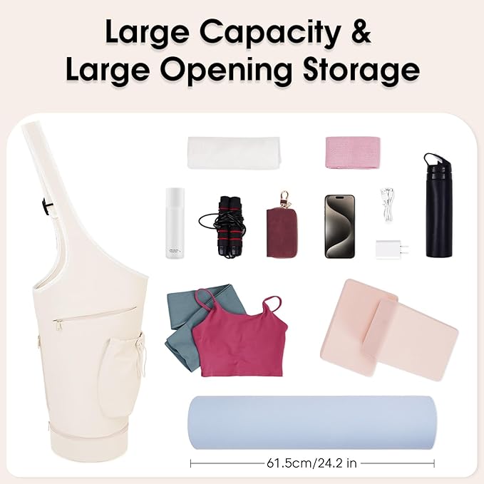 sportsnew Yoga Mat Bag, Large Opening Long Tote Yoga Mat Carrier Holder Bag with Waterproof Wet Pocket and Drawstring Water Bottle Pocket, Adjustable Shoulder Strap Storage Bag, patent pending