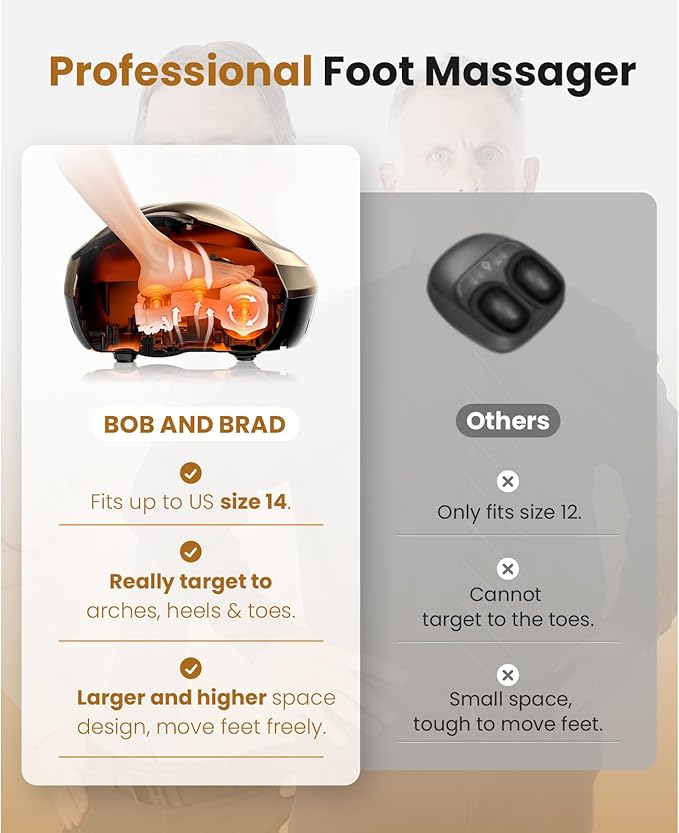 BOB AND BRAD Foot Massager Machine with Heat and Remote, Fits up to Size 14, FSA Eligible HSA Shiatsu Deep Kneading Foot Massager for Plantar Fasciitis and Neuropathy