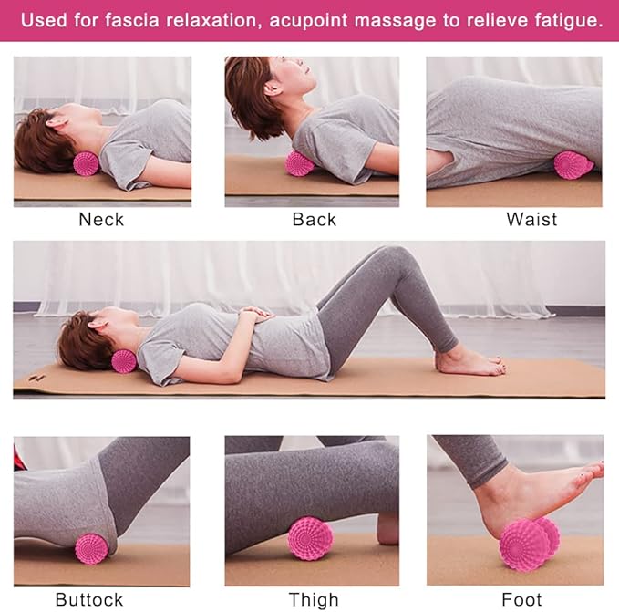 SELEWARE Peanut Massage Ball, Peanut Double Lacrosse Massage Roller Ball for Back Neck Shoulder Spine Legs Hips, Deep Tissue Peanut Roller Ball Trigger Point Muscle Massage Ball, Pink