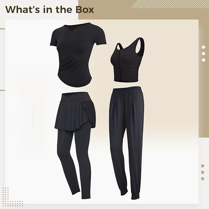 Women’S 4-Piece Pilates Workout Set, Tank Bra, Short-Sleeve Shirt, And Leggings, Polyester/Spandex, Size Xxl For 135-150