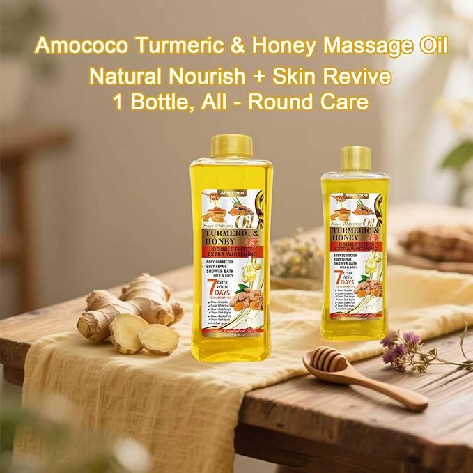 Turmeric & Honey Body Massage Oil Set - 500ml + 250ml | Natural Nourishing Dual Formula for Daily Moisturizing