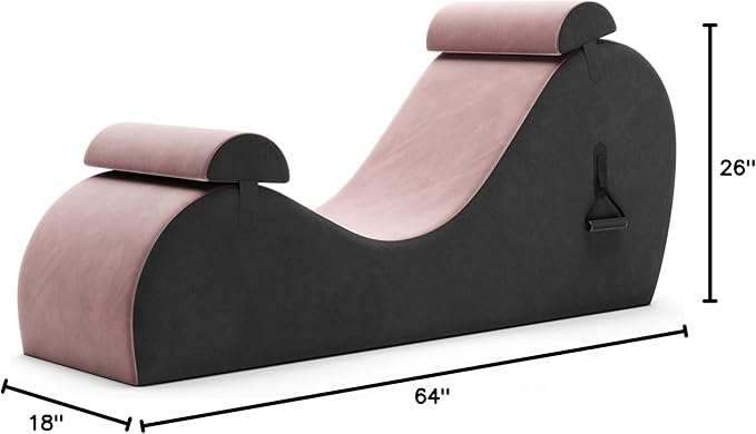 Avana Chakra Yoga Chaise - 2 Adjustable Headrests & Handles with Adjustable Straps, Micro-Velvet/Microloop, Rose & Grey