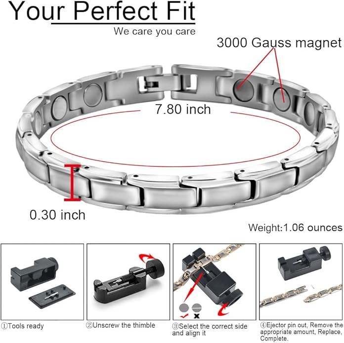 38 Elegant Stainless Steel Magnetic Bracelet for Women Magnetic Therapy Bracelet Pain Relief for Arthritis with Free Link Removal Tool