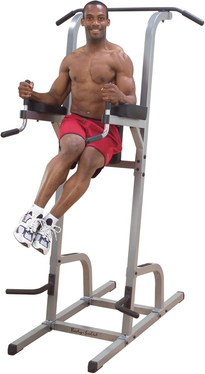 Body-Solid GVKR82 Multi-Function Power Tower With Vertical Knee Raise, Dip Station, Push-Up station, and Pull-Up Station Featuring A Narrow and Wide Grip