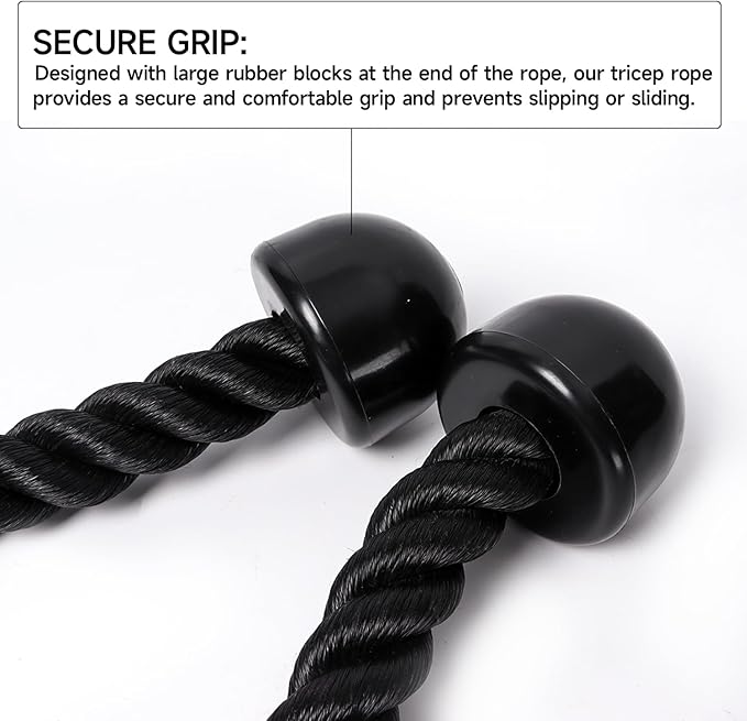 GSE Tricep Rope, Heavy Duty Tricep Pull Down Cable Machine Attachment, Strength Training Exercise Equipment for Home Gym (Single/Dual Available)
