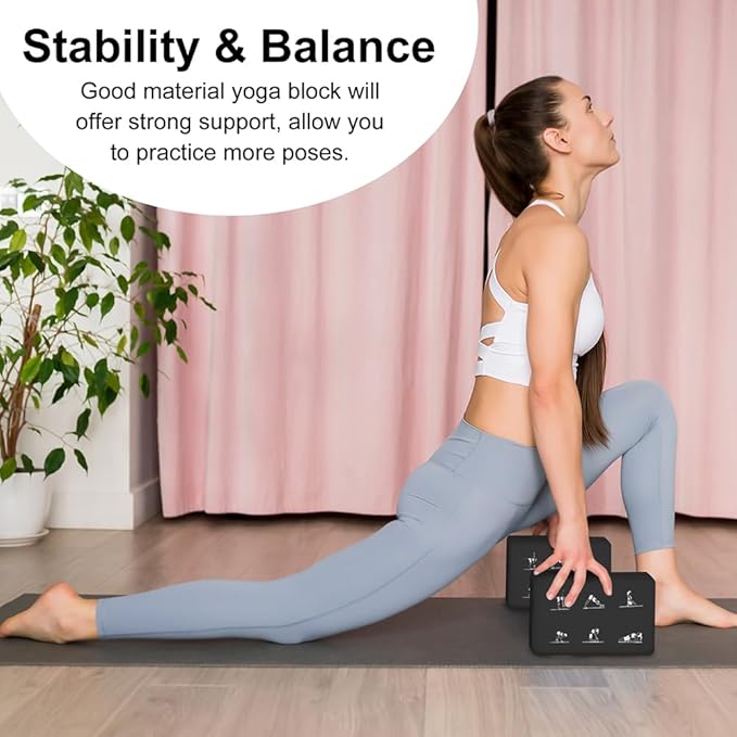 2 Yoga Block and 2 Yoga Strap Set,Non-slip EVA Foam Blocks, High Density Yoga Bricks with 6ft Strap, Supportive Latex-Free Yoga Block Accessories for Pilates