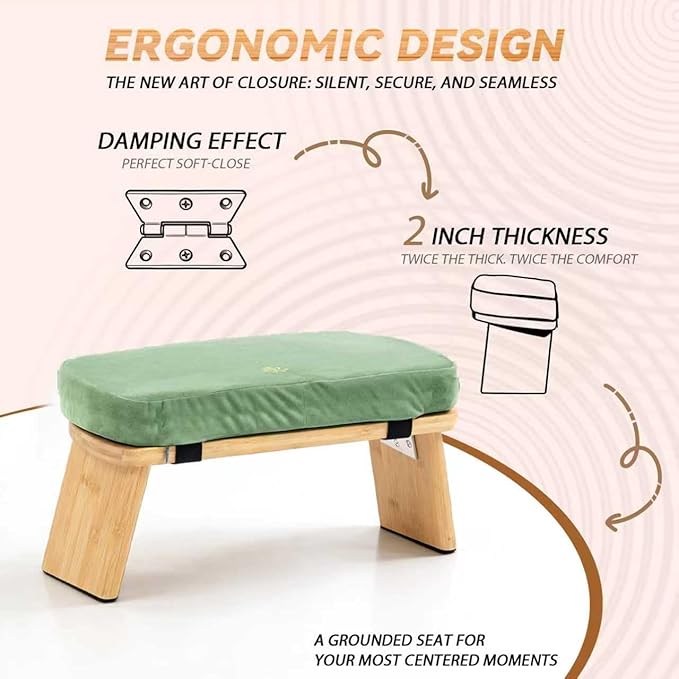 Meditation Bench, Bamboo Meditation Stool, Folding Kneeling Meditation Bench, Seiza Prayer Bench, Prayer Bench with Meditation Cushion, Kneeling Stool(Green)
