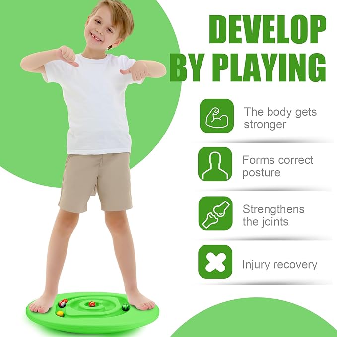 Kids Maze Balance Board Plastic Wobble Rocker Balance Board with Mini Balls Load 170lb for Balancing Exercise Equipment Game Boys Girls Physical Therapy 18.5 x 14.57 Inch(Green,Round)