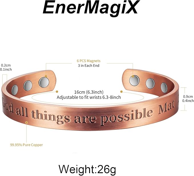 Copper Bracelet, 99% Pure Copper, Christian, Magnetic, Adjustable, Women's Fashion Jewelry