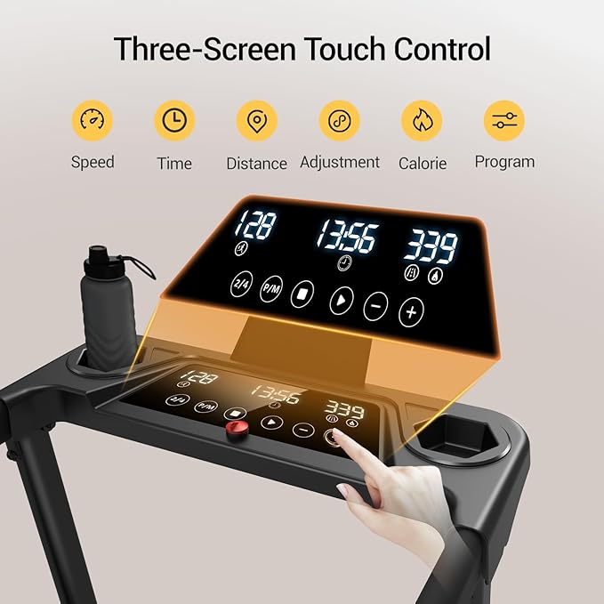 16% Incline Treadmill with Handle, 3-in-1 Portable Treadmills for Home and Office, Foldable Treadmills with 300 Lbs Weight Capacity, 3.0HP Quiet Walking Pad Treadmill, Three Screen