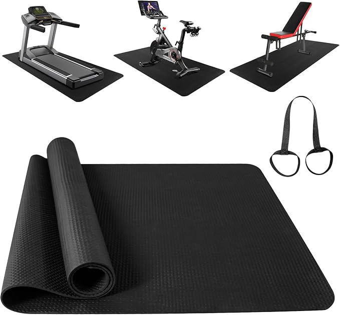 Bike Mat Compatible with Peloton Bike,Elliptical,Treadmill Mat, 6mm Thick, Under Exercise Bike Trainer Pad for Indoor Stationary Spin Bike Gym Equipment Hardwood Floor Carpet Protector