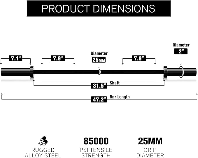 RITFIT Olympic Barbell 4ft/6ft - 2 Inch Weight Bar for Strength Training, Weightlifting, Squat, Deadlift, Bench Press, Curl, Overhead Press - 350lbs/500lbs Capacity