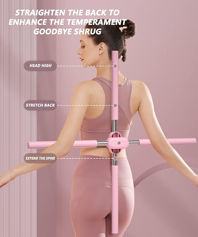 Posture Corrector, Yoga Sticks Stretching Tool, Humpback Correction Stick Yoga Open Back, Retractable Design Posture Trainer Corrector Fitness for Adult and Child,Pink