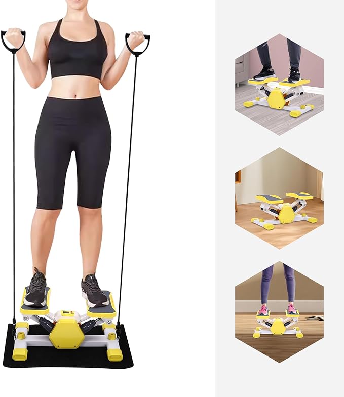 Mini Stepper for Exercise, Mini Fitness Stepper with 330.69lbs Max Load Capacity, Workout Stepper Machine for Home Workout Equipment, Step Machine with Two Resistance Bands