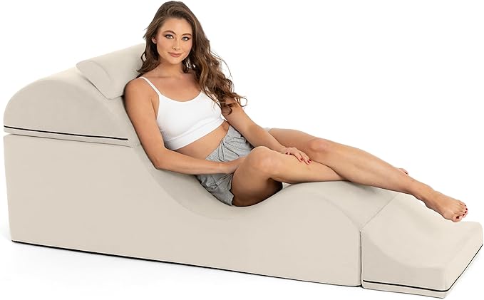 Avana Kami Convertible Chaise/Bed Bench for Yoga & Massage - 2-in-1 End of Bed Ottoman with Concealed Fold Out Yoga Lounge Chair, 22" Wide, Microvelvet Bone Ivory