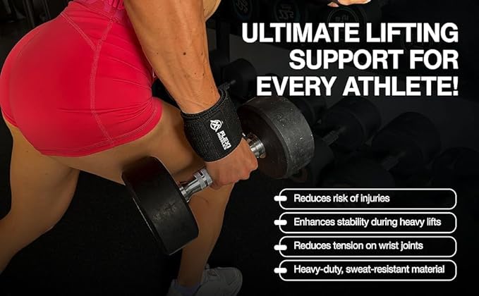 Wrist Wraps for Weightlifting (1 Pair) Heavy-Duty Wrist Straps with Thumb Loops - Adjustable Wrist Support for Powerlifting, Strength Training, Bodybuilding, and Gym Workouts