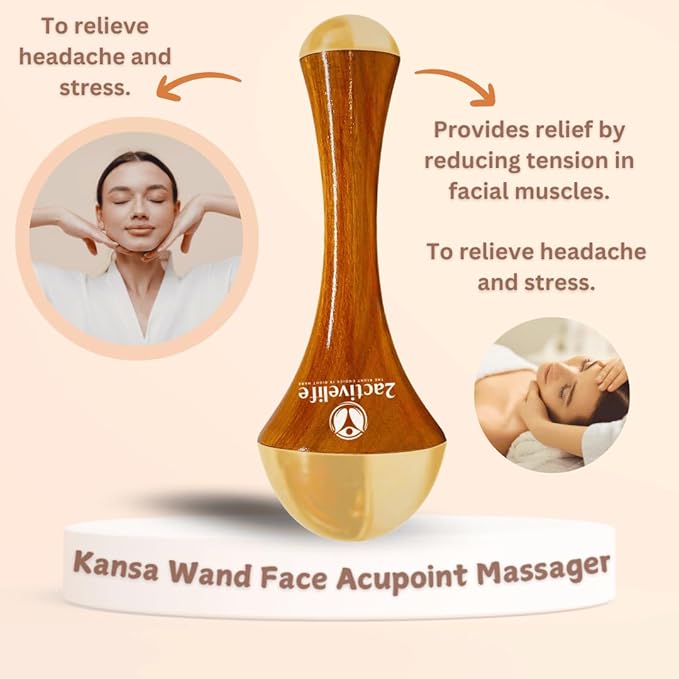 Ayurvedic Kansa Wand Massager, Dual-Sided Bronze Face Massage Tool with Teak Wood Handle, for Face Yoga, Neck & Under Eye Massage, Travel Size, Pack of 1
