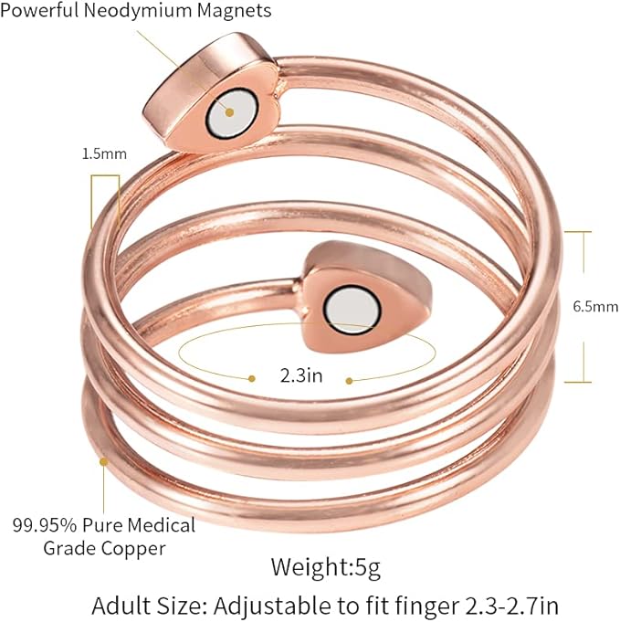 Copper Rings for Women, 99% Pure Copper Set 3Pcs Heart-Shaped Rose Gold Magnetic, Fashion Jewelry Presents(R 3PCS)