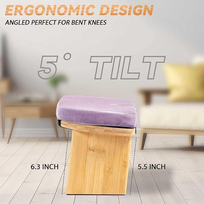 Meditation Bench, Bamboo Meditation Stool, Folding Kneeling Meditation Bench, Seiza Prayer Bench, Prayer Bench with Meditation Cushion, Kneeling Stool (Purple)