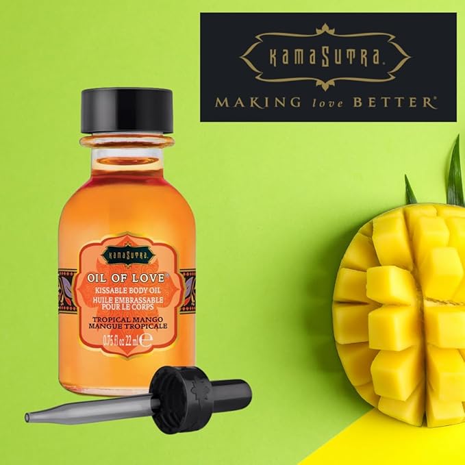 KAMA SUTRA Oil of Love Tropical Mango - .75 fl oz - Kissable Warming Body Topping for Oral Foreplay Fun. Delicious Lickable Flavor for Couples, Women, and Men. Water-Based.