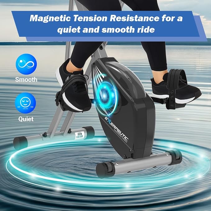 Exerpeutic Foldable Exercise Bike, 8 levels of Resistance Stationary Bicycle with Airsoft Seat, LCD Display to Track Distance, Calories, Time and Speed