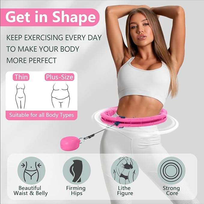 U1 Weighted Hula Hoop – 30 Knots 19"–61" Adjustable Waist, Magnetic Lock with Spring Massage Heads, Infinity Hoop Plus Size for Adults & Kids, Ab Workout, Weight Loss, Abdominal Toner