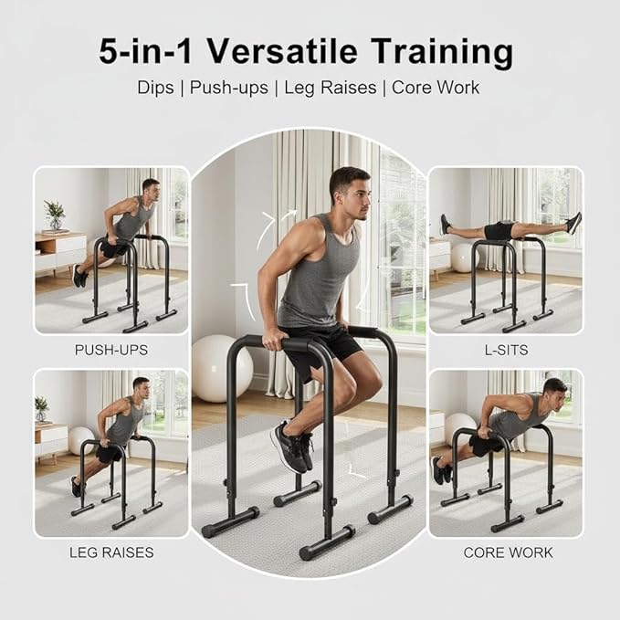 Adjustable Dip Bars, 440LBS Heavy Duty Dip Station for Home Gym, Stable Calisthenics Bars with Anti-Slip Grips for Upper Body Workout, Push Up Bars Portable Dip Stand (32"-36" Height)