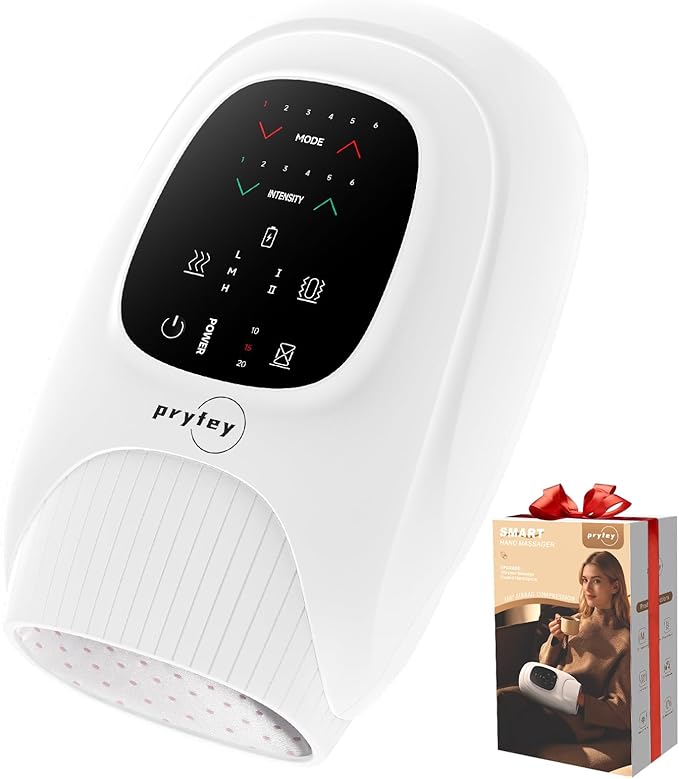 Hand Massager with Heat and Compression, Hand Massage with 2 Vibration 6 Modes 6 Intensities, Electric Hand Massager for Arthritis and Carpal Tunnel Relief, Mother's Day Gifts for Women Men, White