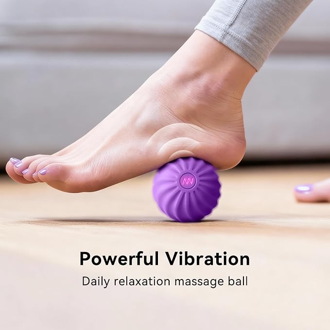 2.4" Mini Electric Vibrating Massage Ball, 10-Speed Fitness Yoga Massage Roller for Palm, Hand, Foot, Leg, Neck, Back, Multi-Directional Massage Ball (Violet)