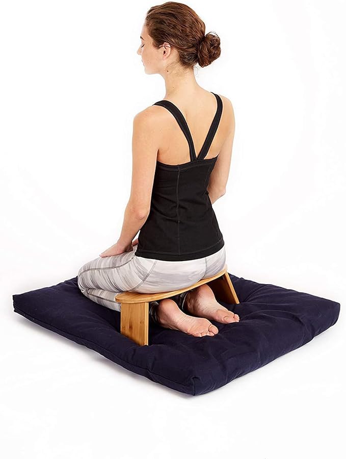 Folding Meditation Bench, Foldable Bamboo Yoga Kneeling Stool, Ergonomic Meditation Chair for Sitting on Floor