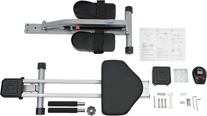 Folding Rowing Machine for Home, Hydraulic Rower Machine with 16 Resistance Levels and 3 Height Levels, Dual Slide Rail with 265lbs Weight Capacity, LED Meter and Comfortabel Seat
