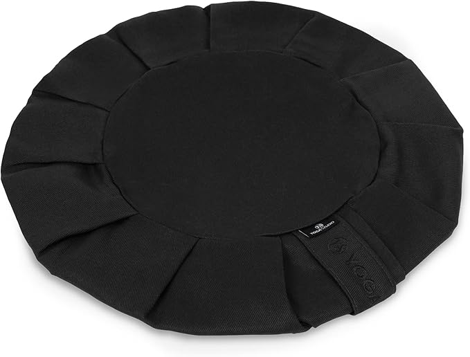Yoga Studio Spare EU Round Zafu Meditation Cushion | Organic Cotton | Removable Washable Cover | Carry Handle (Black)
