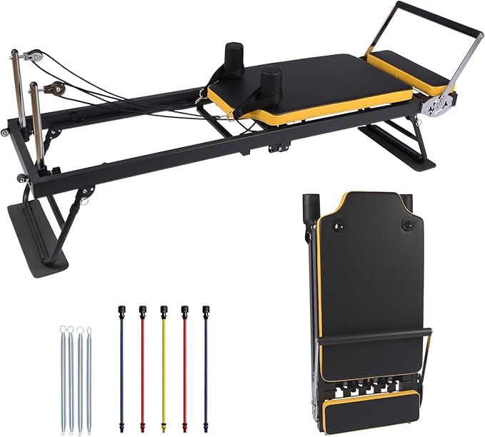 Foldable Pilates Reformer Machine for Home, 77.5'' Pink Pilates Equipment with 5x18 Lbs Resistance Bands,Professional Aeropilates Reformers for Beginners/Advanced