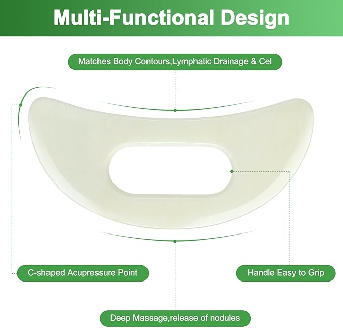 Jade Stone Gua Sha Massage Tool Set Larger Guasha Board with Handle Muscle Scraping Massage Tools Facial Anti Cellulite Spa Acupuncture Tools for Massage, Lymphatic Drainage Valentine's Day Gifts
