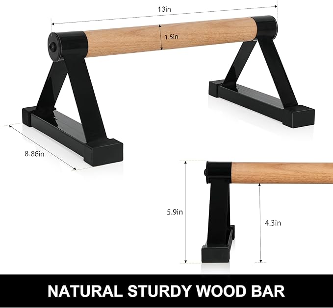 Wood push up bars Parallettes bars Anti-slip Handstand Bars for Calisthenics, Fitness, Floor workouts Solid Wood with Sturdy Metal Bracket, Support 500 lbs