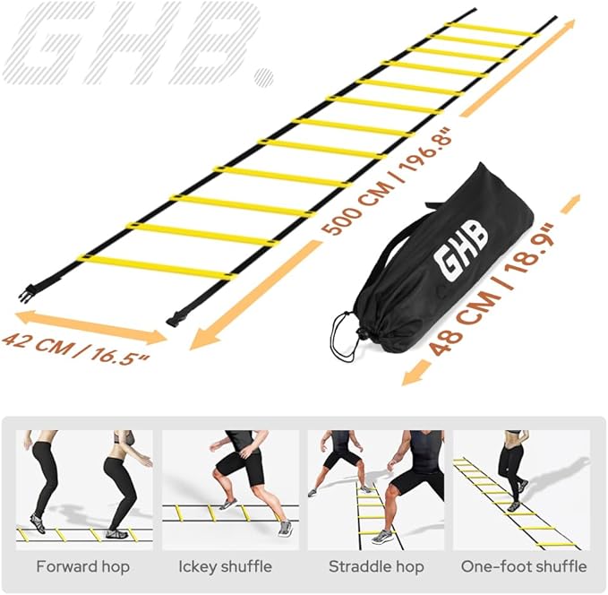 GHB Agility Ladder 1 Pack and Disc Cones 50 Pack 2 Carrying Bag