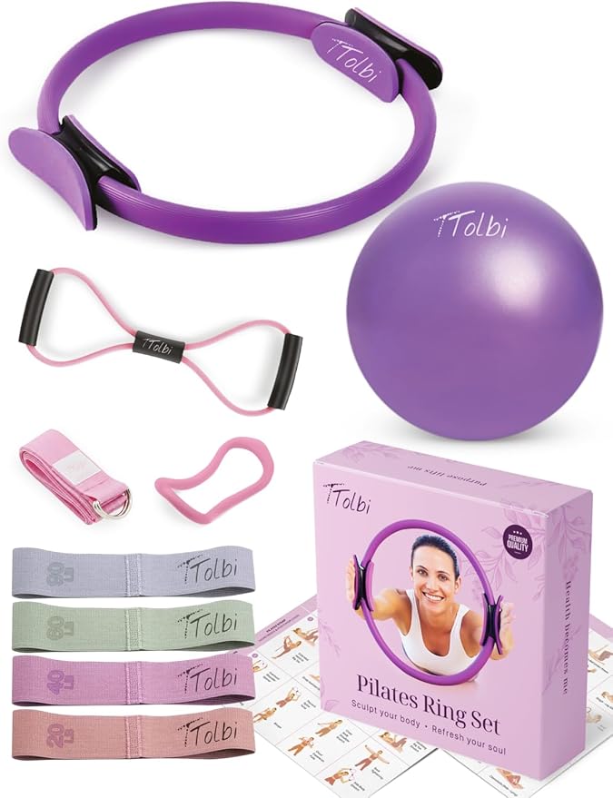Pilates Equipment - 10-in-1 Pilates Ring and Ball Set | Home Pilates Essentials Kit for Women & Accessories for at Home Workouts to Tone, Strengthen, Balance & Improve Flexibility