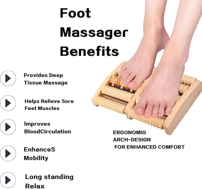 Wooden Foot Massager Roller with Reflexology Socks and Gloves Tools Set for Circulation, Pain Relief in Wide Feet, Health Promotion, Gift for Mom, Dad, or Elderly