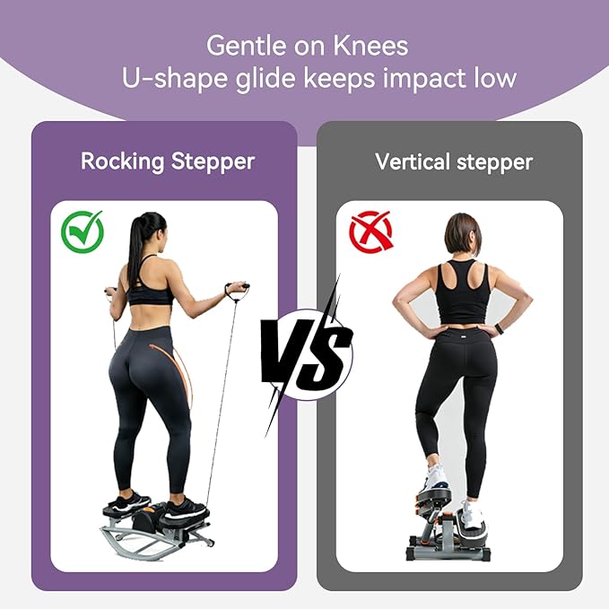 Rock Stepper Side to Side – Lateral Stepper & Glute Trainer with Resistance Bands, Low Impact Side to Side Stepper for Home Exercise, Quiet Step Rocker Machine No Assembly 250LBS
