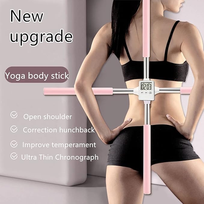 Yoga Sticks Posture Correction Stretching Tool,Back Straightener Posture Corrector,Retractable Design Humpback Correction Stick, Men Women Posture Trainer Corrector,Pink