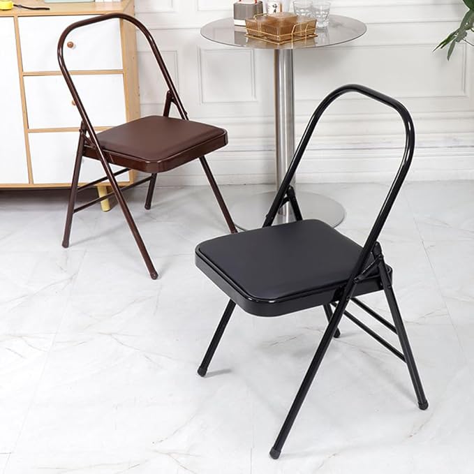 Yoga Chair,Pilates Chair,Yoga Chair Iyengar,Backless Yoga Chair Prop,Folding Stools with Foot Pads,Double Beam Backless Yoga Auxiliary Chair,Black