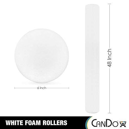 CanDo White PE Foam Rollers for Exercise, Finess, Muscle Restoration, Massage Therapy, Sport Recovery and Physical Therapy for Home, Clinics, Professional Therapy Round 6" x 48"