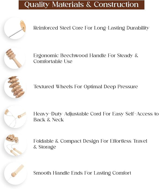 Wood Therapy Massage Tools - Lymphatic Drainage Curved Roller Stick, Neck Massager, Foam Roller, Back Scratcher, Rope Massage Kit for Deep Tissue and Back Relief
