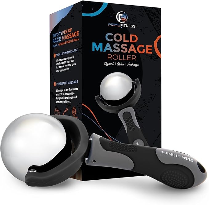 PRIME Fitness Cold Massage Roller Ball | Cold Therapy | Ice Roller Ball with Handle | cryo Stick | Relieve Muscle Pain (Black)