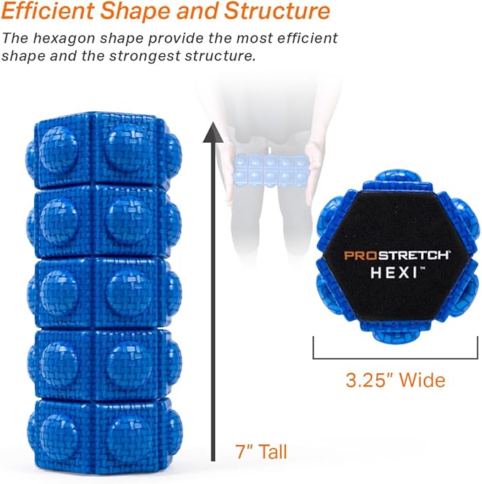 ProStretch Hexi Mini Travel Textured Foam Roller for Deep Tissue Muscle Massage and Myofascial Trigger Point Release