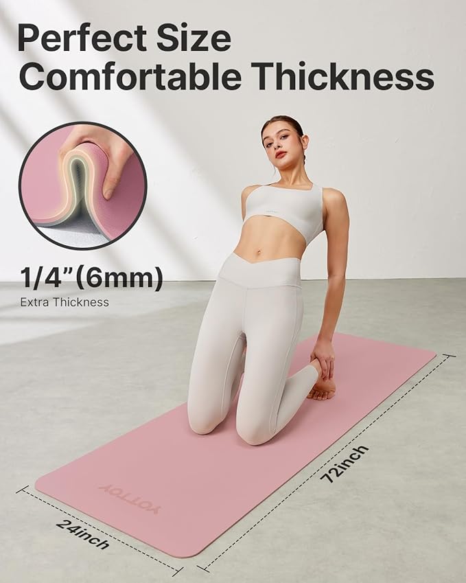 Yoga Mat,Non-Slip TPE Exercise Mat(1/4 Inch) for Pilates, Fitness & Barefoot Workouts, Home Gym Studio with Strap & Bag