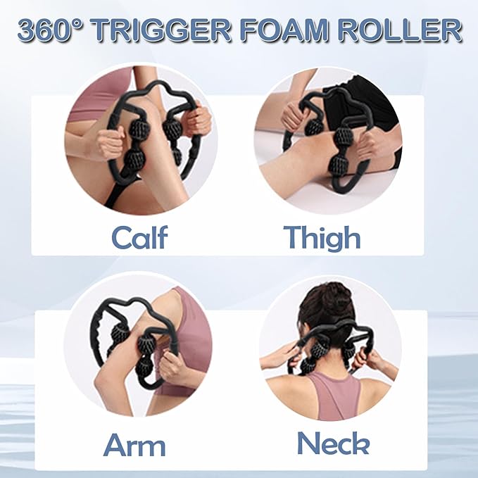 5Pcs Massage Foam Roller Tool Set Includes Trigger Point Massage Foam Roller, Y-Shaped Handheld Roller, Muscle Roller Stick, 2 Massage Balls for Muscle Pain Relief, Body Shaping(Black)