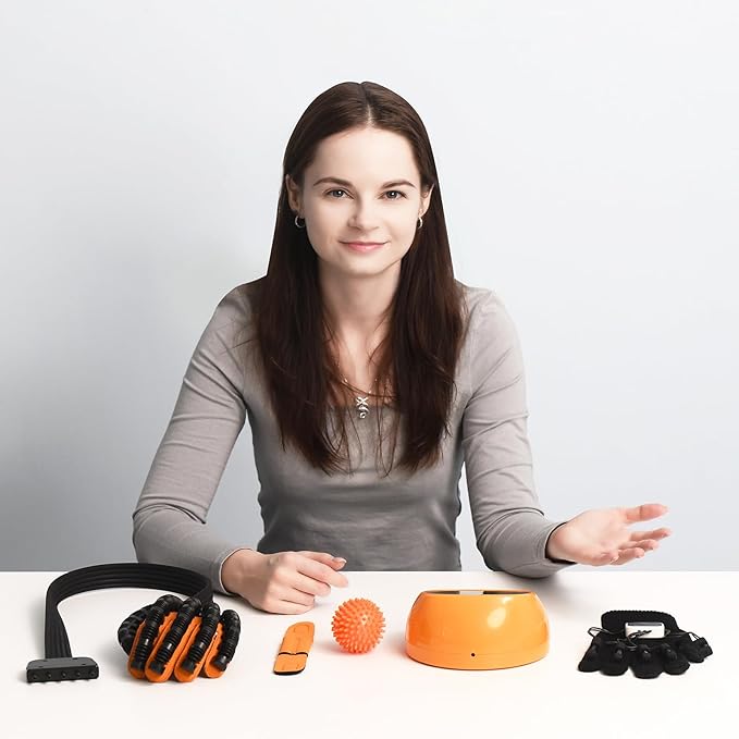 Rehabilitation Robotic Gloves for Stroke and Hemiplegia Recovery, Rechargeable Stroke Hand Recovery Device, Hand Function Training, Finger Exerciser Device for Arthritis Patients(Orange Right Hand XL)