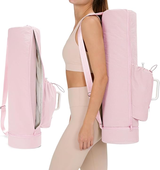 sportsnew Puffy Yoga Mat Bag Yoga Gym Bags for Women Men, Full-Zip Pilates Bag with Wet Pocket & Side Zip Drawstring Pocket Fits Tumblers with Handle, Yoga Mat Storage for Carrier Quick Access