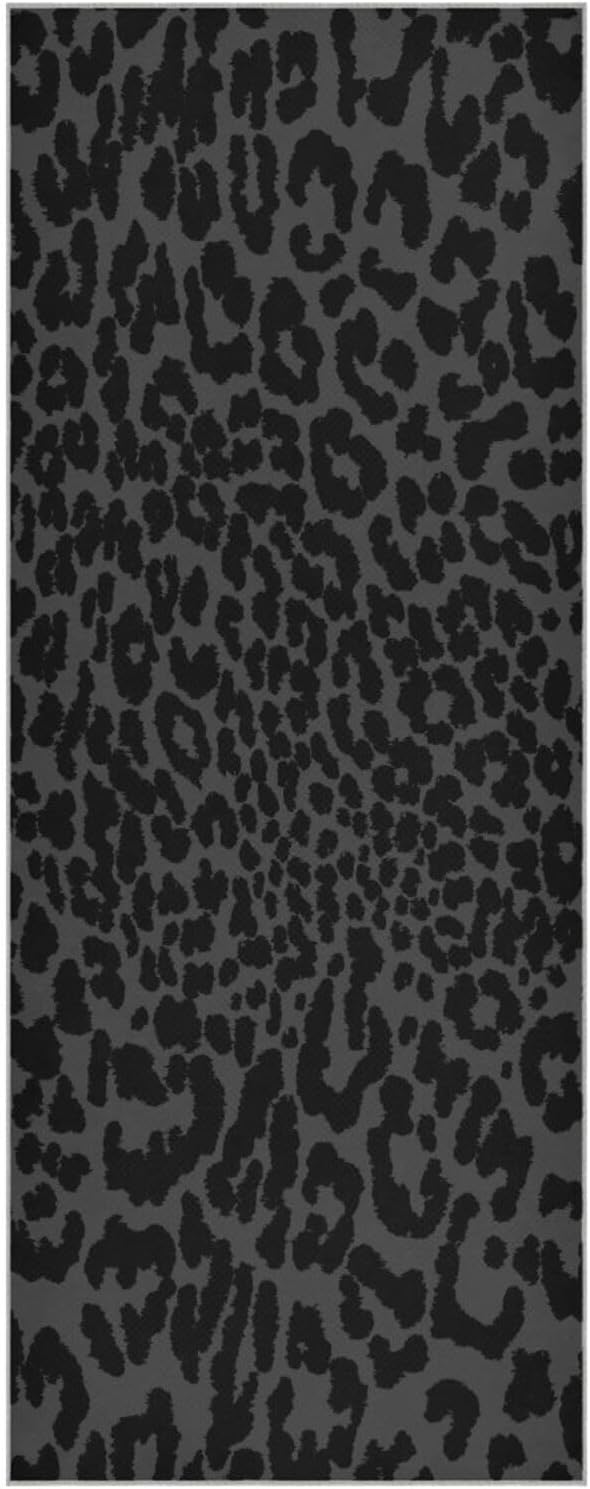 YETTASBIN Leopard Black Yoga Mat Towel, Non Slip Sweat Absorbent Hot Yoga Towel Portable Lightweight Travel Workout Towel with Storage Bag for Home Yoga, Pilates, Fitness 73x 27 Inch